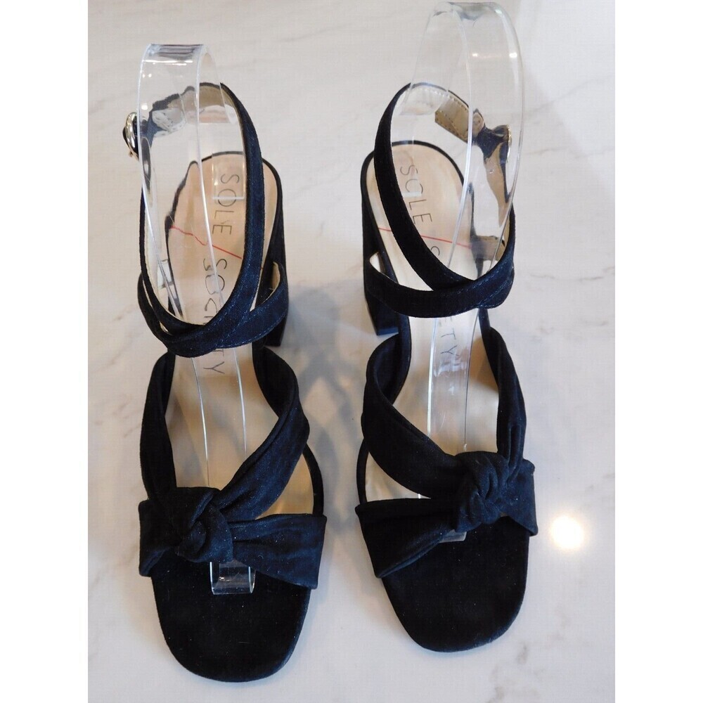 SOLE SOCIETY "Joanan" Black Suede Leather Ankle Strap Criss-Cross Sandals 8.5M - Picture 4 of 11